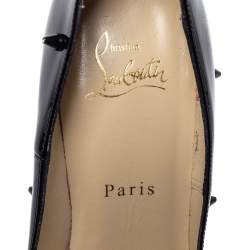 مملوكة مسبقًا حذاء كعب عالي كريستيان لوبوتان مزخرف بسبايك مزين بألماس جلد لامع أسود مقاس 37.5