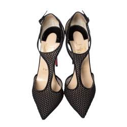 مملوكة مسبقًا Christian Louboutin Black Lace T-Strap Salonu Pumps Size 36.5