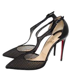 مملوكة مسبقًا Christian Louboutin Black Lace T-Strap Salonu Pumps Size 36.5