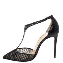 مملوكة مسبقًا Christian Louboutin Black Lace T-Strap Salonu Pumps Size 36.5
