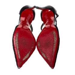 مملوكة مسبقًا Christian Louboutin Black Lace T-Strap Salonu Pumps Size 36.5