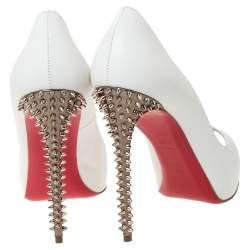 مملوكة مسبقًا Christian Louboutin White Leather New Prive Spiked Peep Toe Pumps Size 37