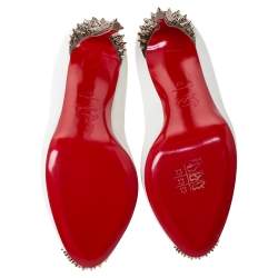 مملوكة مسبقًا Christian Louboutin White Leather New Prive Spiked Peep Toe Pumps Size 37