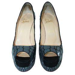 Pre Owned حذاء كعب عالي كريستيان لوبوتان ساتان وترتر لامع موزايك سوبيك أزرق مقاس 39