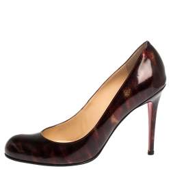 Pre Owned Christian Louboutin Black/Burgundy Glitter Patent Simple Pumps Size 39