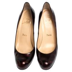 Pre Owned Christian Louboutin Black/Burgundy Glitter Patent Simple Pumps Size 39