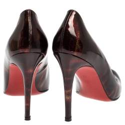 Pre Owned Christian Louboutin Black/Burgundy Glitter Patent Simple Pumps Size 39
