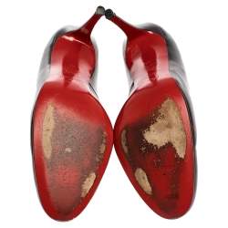 Pre Owned Christian Louboutin Black/Burgundy Glitter Patent Simple Pumps Size 39