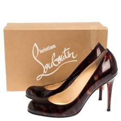 Pre Owned Christian Louboutin Black/Burgundy Glitter Patent Simple Pumps Size 39