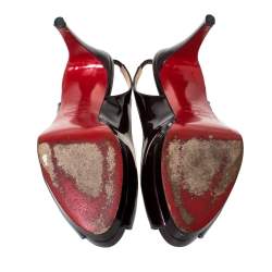 Pre Owned صندل كريستيان لوبوتان ليدي جلد عنابي داكن لامع مقدمة مفتوحة نعل سميك حزام كاحل مقاس 37.5