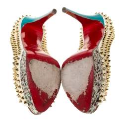 Christian Louboutin Multicolor Lady Peep Toe Spikes Platform Pumps Size 38.5