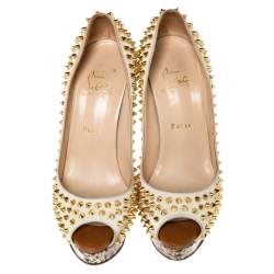Christian Louboutin Multicolor Lady Peep Toe Spikes Platform Pumps Size 38.5