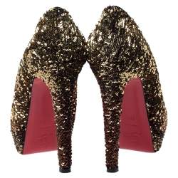 Pre Owned حذاء كعب عالي كريستيان لوبوتان بيانكا بني بترتر مزخرف نعل سميك مقاس 39.5