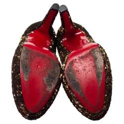 Pre Owned حذاء كعب عالي كريستيان لوبوتان بيانكا بني بترتر مزخرف نعل سميك مقاس 39.5