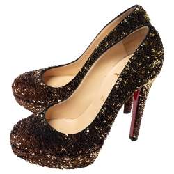 Pre Owned حذاء كعب عالي كريستيان لوبوتان بيانكا بني بترتر مزخرف نعل سميك مقاس 39.5