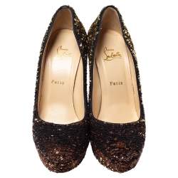 Pre Owned حذاء كعب عالي كريستيان لوبوتان بيانكا بني بترتر مزخرف نعل سميك مقاس 39.5