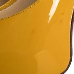 Pre Owned Christian Louboutin Yellow Leather Zeppa Mary Jane Peep Top Platform Pumps Size 38.5