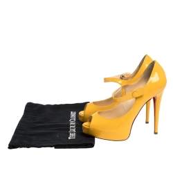 Pre Owned Christian Louboutin Yellow Leather Zeppa Mary Jane Peep Top Platform Pumps Size 38.5