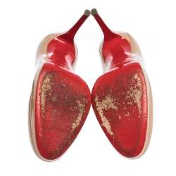 Pre Owned حذاء كعب عالي كريستيان لوبوتان نيو سيمبل جلد بيج لامع مقاس 37.5