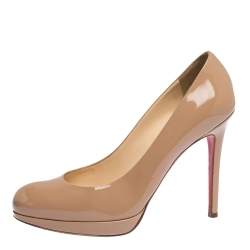 Pre Owned حذاء كعب عالي كريستيان لوبوتان نيو سيمبل جلد بيج لامع مقاس 37.5