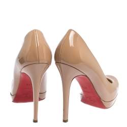 Pre Owned حذاء كعب عالي كريستيان لوبوتان نيو سيمبل جلد بيج لامع مقاس 37.5