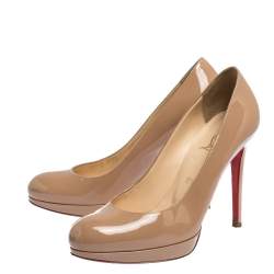 Pre Owned حذاء كعب عالي كريستيان لوبوتان نيو سيمبل جلد بيج لامع مقاس 37.5