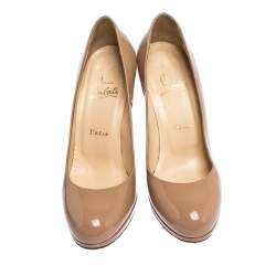 Pre Owned حذاء كعب عالي كريستيان لوبوتان نيو سيمبل جلد بيج لامع مقاس 37.5