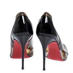 Pre Owned Christian Louboutin Multicolor Patent And Leather Galata Pointed Toe Cutout Pumps Size 38.5