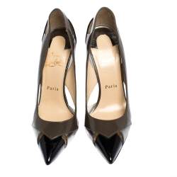 Pre Owned Christian Louboutin Multicolor Patent And Leather Galata Pointed Toe Cutout Pumps Size 38.5