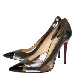 Pre Owned Christian Louboutin Multicolor Patent And Leather Galata Pointed Toe Cutout Pumps Size 38.5