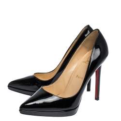 Pre Owned حذاء كعب عالي كريستيان لوبوتان بيغال بلاتو جلد أسود لامع مقدمة مدببة مقاس 37.5