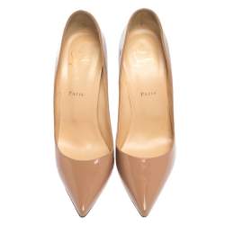 Pre Owned حذاء كعب عالي كريستيان لوبوتان سو كيت جلد بيج لامع مقدمة مدببة مقاس 41