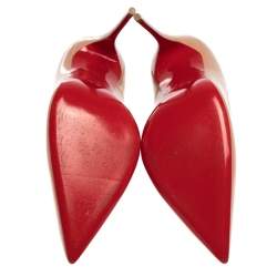 Pre Owned حذاء كعب عالي كريستيان لوبوتان سو كيت جلد بيج لامع مقدمة مدببة مقاس 41