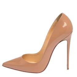 Pre Owned حذاء كعب عالي كريستيان لوبوتان سو كيت جلد بيج لامع مقدمة مدببة مقاس 41