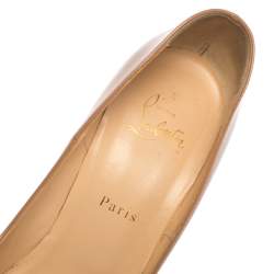 Pre Owned حذاء كعب عالي كريستيان لوبوتان سو كيت جلد بيج لامع مقدمة مدببة مقاس 41