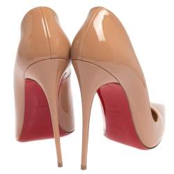 Pre Owned حذاء كعب عالي كريستيان لوبوتان سو كيت جلد بيج لامع مقدمة مدببة مقاس 41