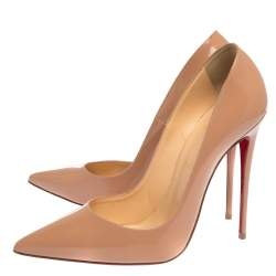 Pre Owned حذاء كعب عالي كريستيان لوبوتان سو كيت جلد بيج لامع مقدمة مدببة مقاس 41