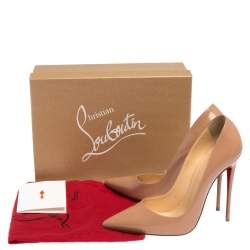 Pre Owned حذاء كعب عالي كريستيان لوبوتان سو كيت جلد بيج لامع مقدمة مدببة مقاس 41