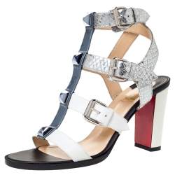 Pre Owned صندل كريستيان لوبوتان روكن باكل جلد لامع متعدد الألوان وجلد لامع كعب مربع سميك مقاس 37.5