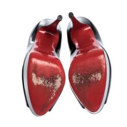 Pre Owned Christian Louboutin Black Patent Leather Lady Peep Toe Platform Pumps Size 38.5