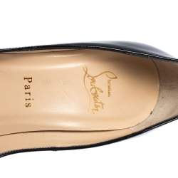 Pre Owned Christian Louboutin Black Patent Leather Lady Peep Toe Platform Pumps Size 38.5