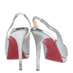 مملوكة مسبقًا صندل كريستيان لوبوتان جلد فضي غليتر مقدمة مدببة نعل سميك مقاس 39