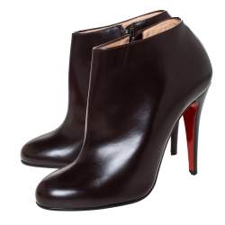 Pre Owned Christian Louboutin Brown Leather Ankle Booties Size 38
