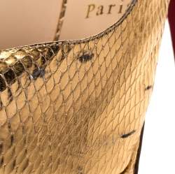 Christian Louboutin Metallic Gold Python Embossed Leather Lady Clou Platform Slingback Sandals Size 39