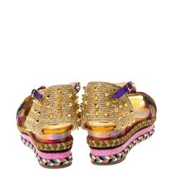 Pre Owned Christian Louboutin Multicolor Fabric And Raffia Spike Madcarina Espadrille Sandals Size 40