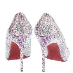 Pre Owned Christian Louboutin Silver Strass Fifi Pumps Size 38.5
