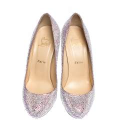 Pre Owned Christian Louboutin Silver Strass Fifi Pumps Size 38.5