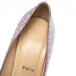Pre Owned Christian Louboutin Silver Strass Fifi Pumps Size 38.5