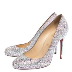 Pre Owned Christian Louboutin Silver Strass Fifi Pumps Size 38.5