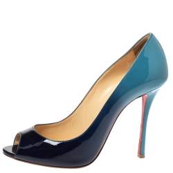 Pre Owned Christian Louboutin Two Tone Patent Leather Yootish Peep Toe Pumps Size 38